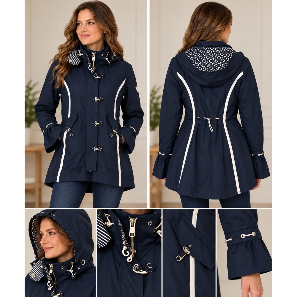 Goode Rider Equestrian Riding Jacket Women's Small Navy Floral Lined Hooded